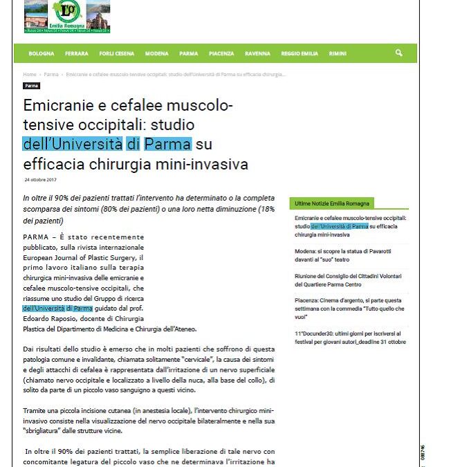 Su “Emilia Romagna News” spazio ai risultati positivi della nostra terapia mini-invasiva dell’emicrania e cefalee-muscolo-tensive (“cervicale”)