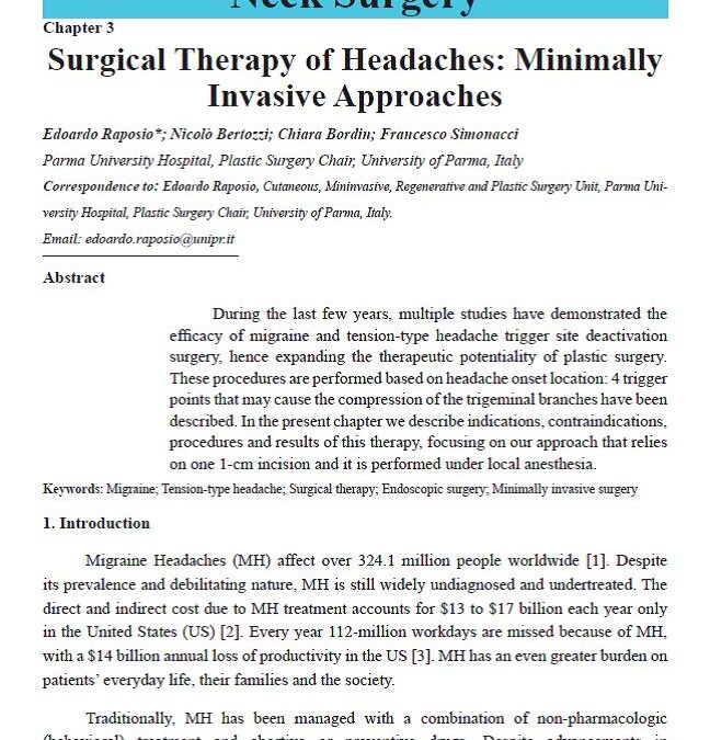 La nostra casistica nella cura mini-invasiva delle cefalee e dell’emicrania